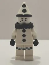 LEGO Sad Clown Minifigure White w/ Black Ruffled Collar & Cone Hat