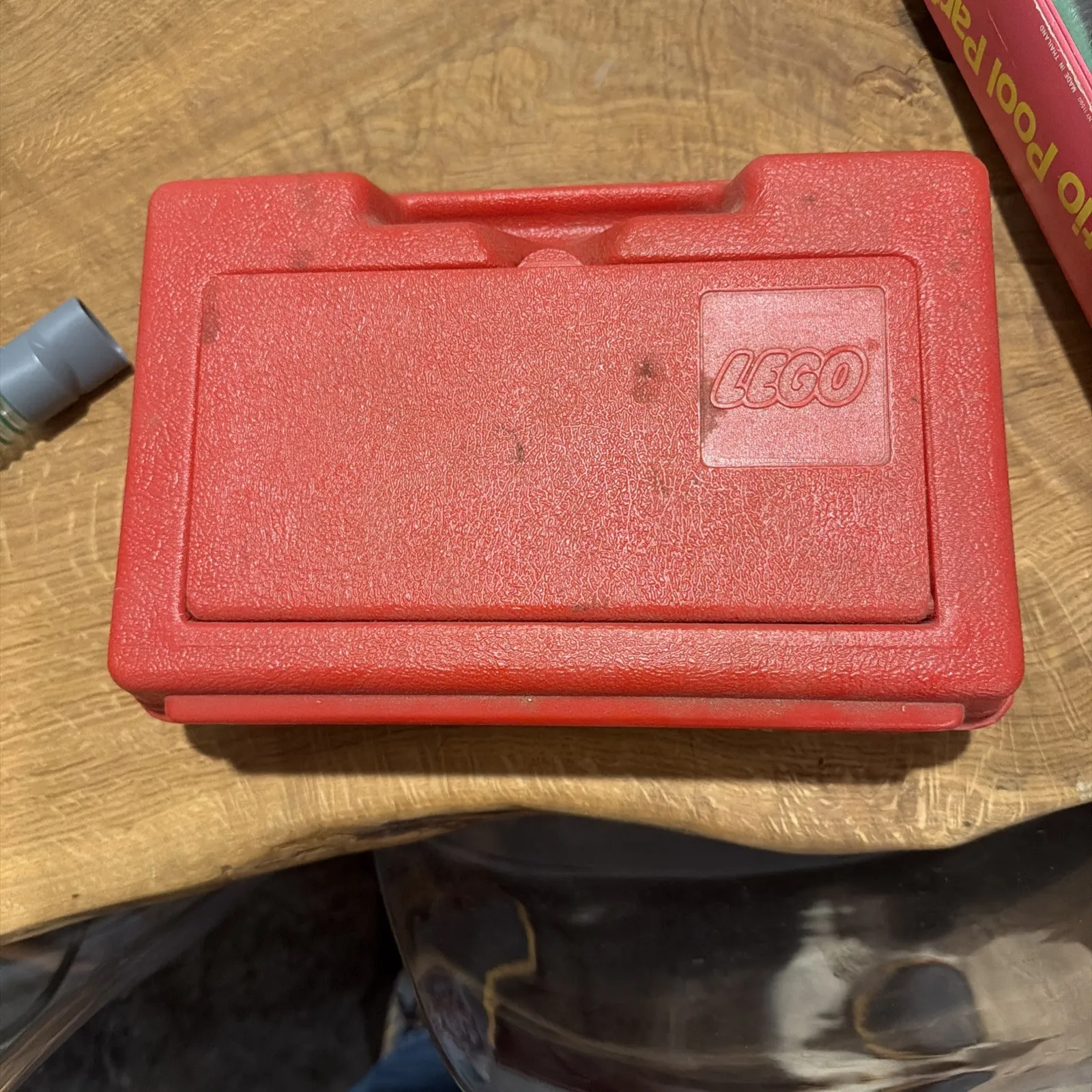 Vintage Lego Carrying Case w/ handle Flip Top Red Storage Box MADE in USA 11x7"