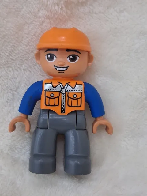 Duplo Figure Lego Male Orange Vest Hard Hat Construction Minifigure