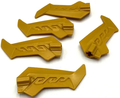 Lego 5 New Pearl Gold Large Figure Weapon Blades Jagged with Axle Holder Pieces