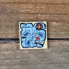 LEGO Tan Tile 2 x 2 with Map Nautical with Red 'X' Pattern 3068pb0315