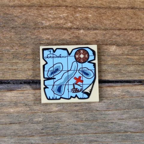 LEGO Tan Tile 2 x 2 with Map Nautical with Red 'X' Pattern 3068pb0315