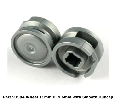 LEGO 40x Flat Silver Wheel 11mm D. x 6mm with Smooth Hubcap inv.632