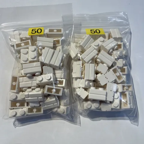 Lego #98283 100 New White Bricks Modified 1 x 2 Stud with Masonry Profile Pieces