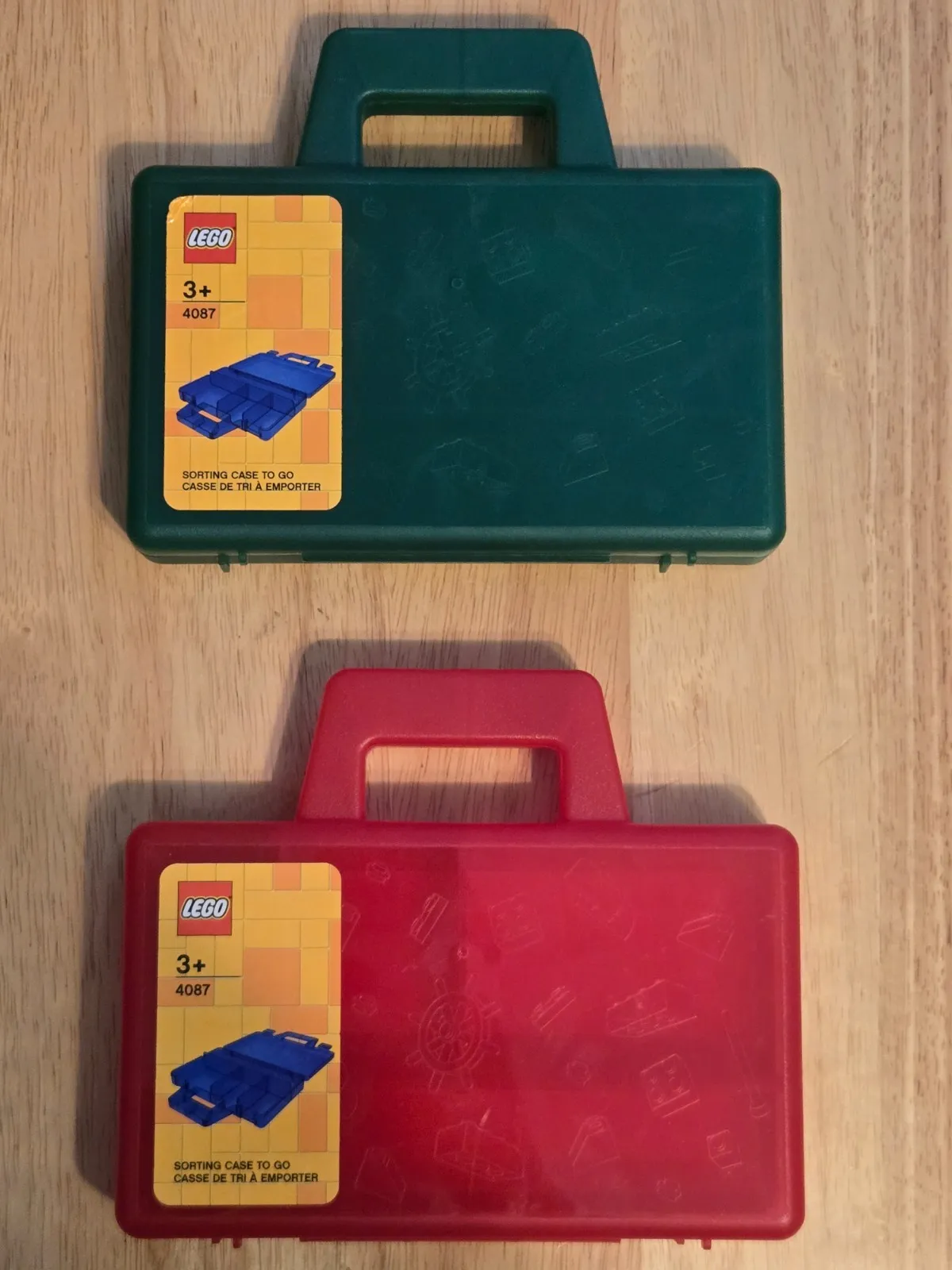 Lot of 2 LEGO Sorting Boxes to Go Travel Case Organizing Red & Green 4087