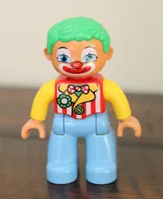 Lego Duplo CLOWN FIGURE for Circus Carnival 2.5" Green Hair Red Dot Bow Tie