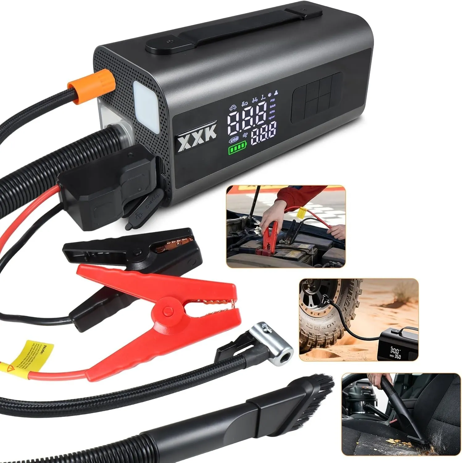 Tire Inflator Portable Air Compressor,2000A Battery Car Jump Starter