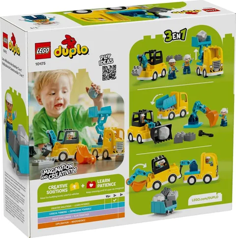 LEGO DUPLO 3-in-1 Construction Vehicles - Educational Montessori Toy for Kle...
