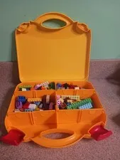 LEGO Yellow & Orange Plastic Carrying Case Storage Box With Dividers And LEGOS