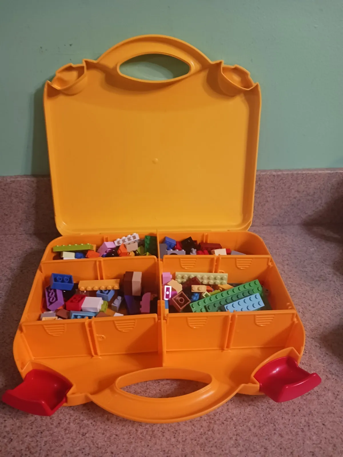 LEGO Yellow & Orange Plastic Carrying Case Storage Box With Dividers And LEGOS