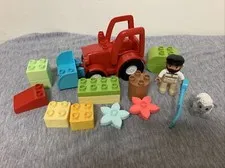 Lego Duplo Red Farm Tractor w/Front Loader & Accessories