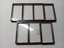 LEGO BULK LOT 7 DARK BROWN WINDOW DOORS FRAMES TRANS CLEAR PANES 1X4X6