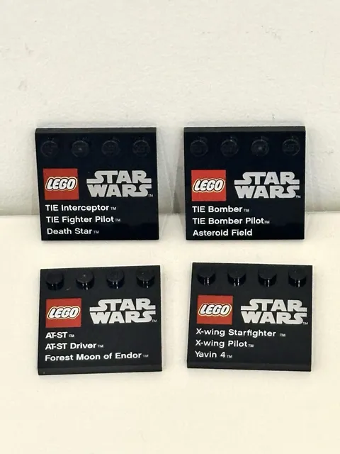 LEGO Star Wars Tile 4x4 Modified Lot Of 4 TIE Interceptor, Bomber, AT-ST, X-wing
