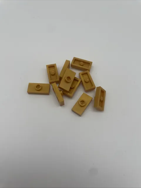 Lego 10x 3794a Plate 1x2 Tiles Modified with Center Pin Pearl Gold