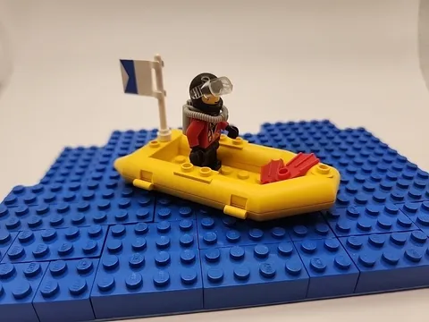 Lego Scuba Diver With Boat And Flag And Flippers And Helmet/goggles And Air Tank