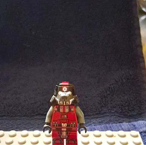 LEGO Minifigure Red/Gray Armor Outfit with Helmet Plastic Character Figure