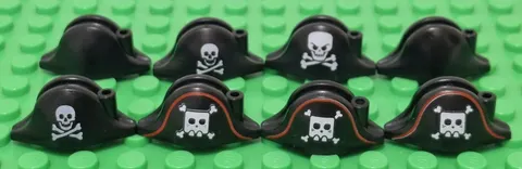 Lego 8 Pirate Hat Bicorne Parts Lot Plain & Assorted Skull Crossbones Pattern