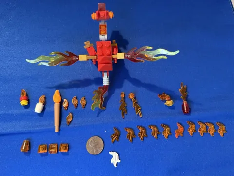 LEGO Lot Translucent Orange 26 Flame Pcs Variety + Flame Dragon W/moveable Pts
