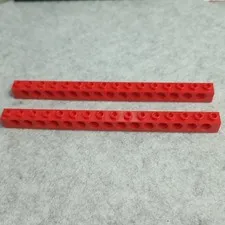 LEGO 3703 Technic Brick 1 x 16 with Holes Red x2 Genuine