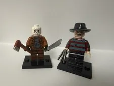 Custom Horror Minifigures Lot of 2 Hockey Mask Killer & Clawed Dream Villain