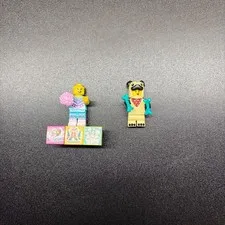Lot of 2 Lego Minifigures PUG and Cheerleader missing hair and pom pom