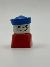 Vintage 1983 Lego Duplo Red Square Figure Blue Sailor Hat 1.5”