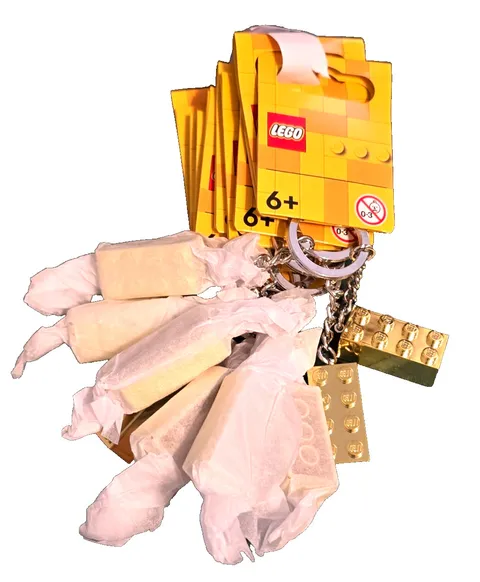 LEGO Gold Brick Stud Keychain Lot of 10 Metallic Keyring 850808 New