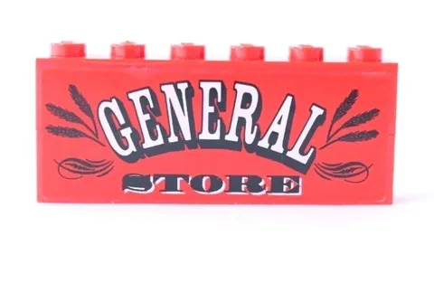 Lego 1990s Western Red Sticker 6 x 1 x 2 'GENERAL STORE' For Set 6765