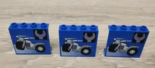Lego 4215bpx26 Blue Panel 1x4x3 Hollow Studs Motorcycle & Wrench Pattern Lot Of3