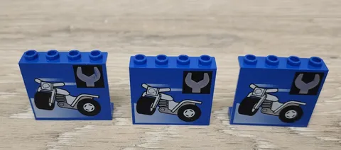 Lego 4215bpx26 Blue Panel 1x4x3 Hollow Studs Motorcycle & Wrench Pattern Lot Of3