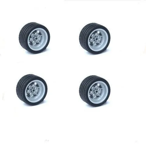 4 Technic Parts gray Wheel 43.2mm x 26mm Black Tire 56x28 ZR Street 41897 56908