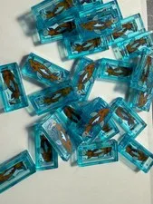 LEGO-NEW-#3069pb1180-TRANS LIGHT BLUE-1 X 2 TILE W/KOI FISH PATTERN- 10 TILES