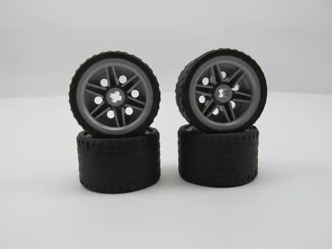 Lego Technic Gray Wheel 56145 + Black Tire 37 x 22 55978 ~ SET of 4