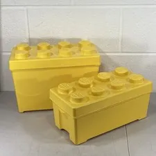 Set of 2 LEGO Storage Brick Case 8 Stud Large Yellow Container 2012 9" & 6" Tall