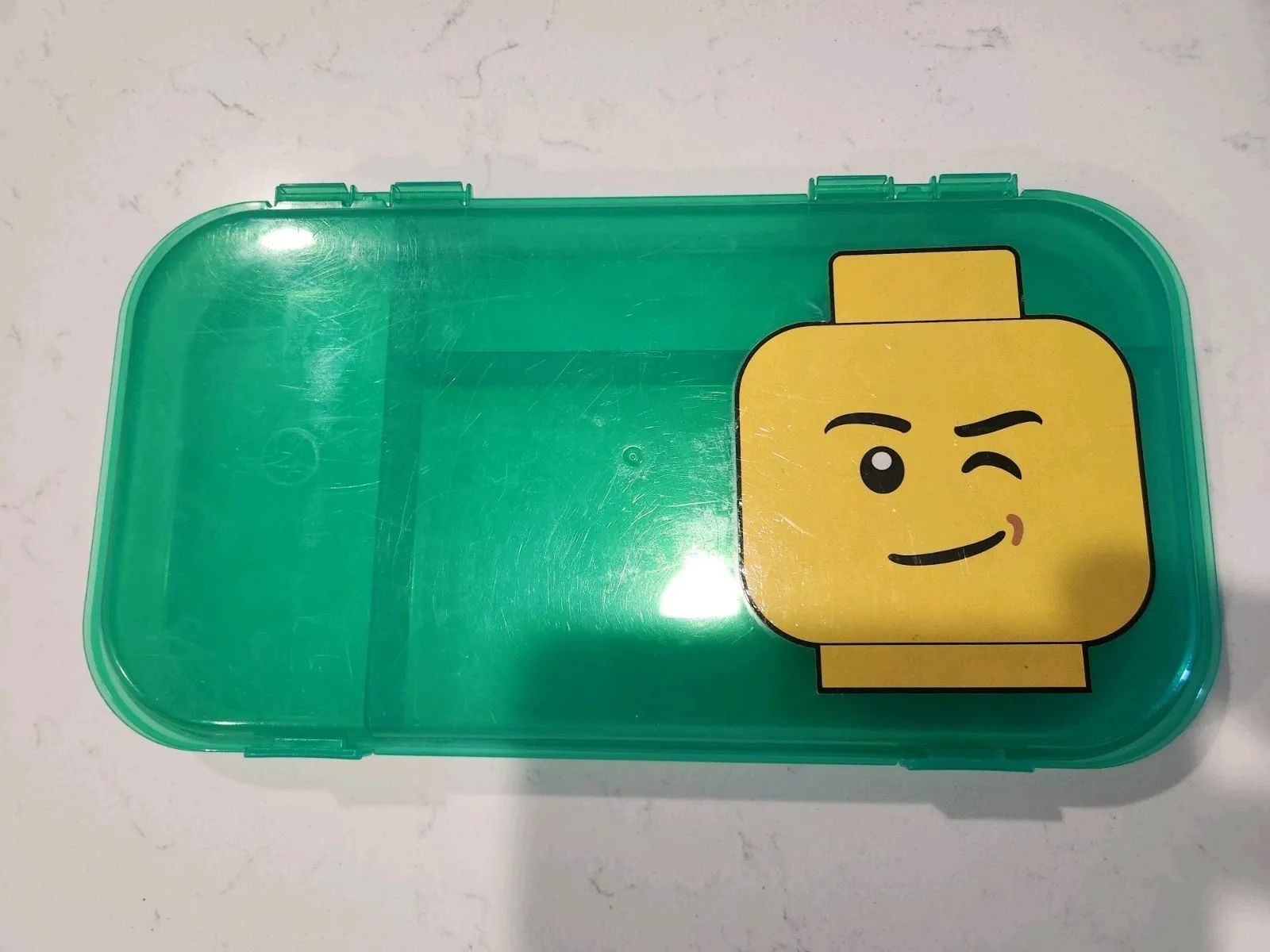 Lego City Minifigure Storage Case Green With Winking Minifig Head.