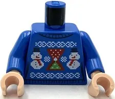 Lego New Blue Minifig Torso Female Knit Fair Isle Holiday Sweater Santa Hat Part