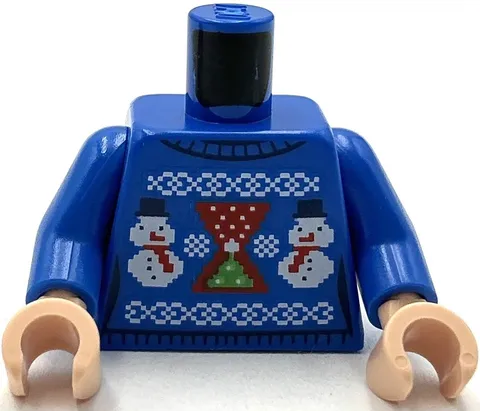 Lego New Blue Minifig Torso Female Knit Fair Isle Holiday Sweater Santa Hat Part