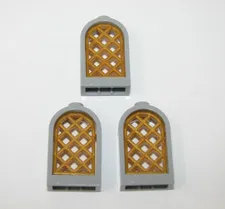 3 Lego Pirates of the Caribbean Black Pearl Light Bluish Gray Window w/Gold Pane
