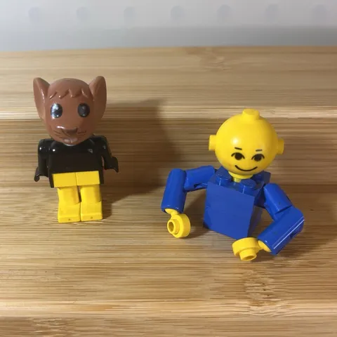 LEGO Minifigures 2pc Lot - Brown Animal Head & Yellow Head Blue Outfit