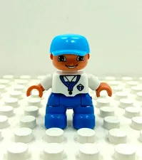 Lego Duplo Figure Kid Boy teal cap white/azure