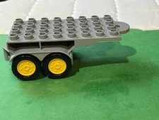Lego Duplo Grey Flat Bed Trailer  For Semi Truck Vehicle Hauling Yellow Hubs