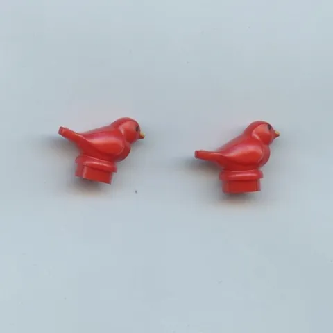 LEGO x 2 Red Bird, Small with Black Eyes and Bright Light Orange Beak Pattern