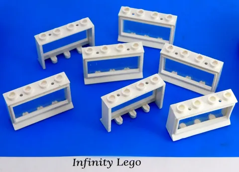 6 LEGO Vintage White Classic Window 1x4x2 with 2 Holes on Top with Fixed Glass