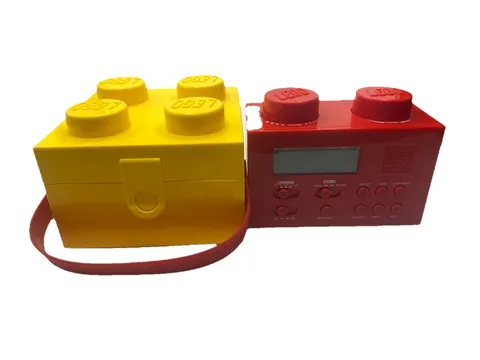 Lego Red Brick Portable Alarm clock and yellow Lego Storage Box with Handle