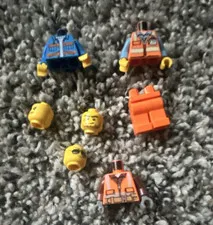 LEGO Minifigure Parts Lot 7 pcs Torsos Heads Legs Orange Blue Yellow