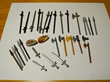 LEGO Minifigure Weapons Lot, Pieces Shields medieval swords, axe, jousting