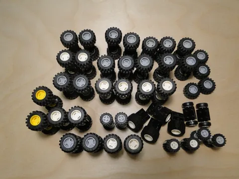 LEGO Tires Gray White Plastic Lot Rims Wheels Vintage Yellow Small Axles Parts