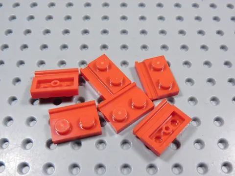 LEGO Lot of 6 Red 1x2 Plates w/ Door Rail BD