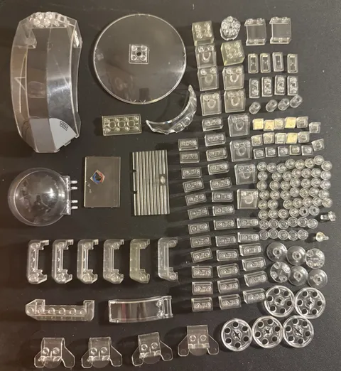 LEGO Transparent Clear Parts Lot 100+ Pieces Windscreens Canopies Dishes Wheels