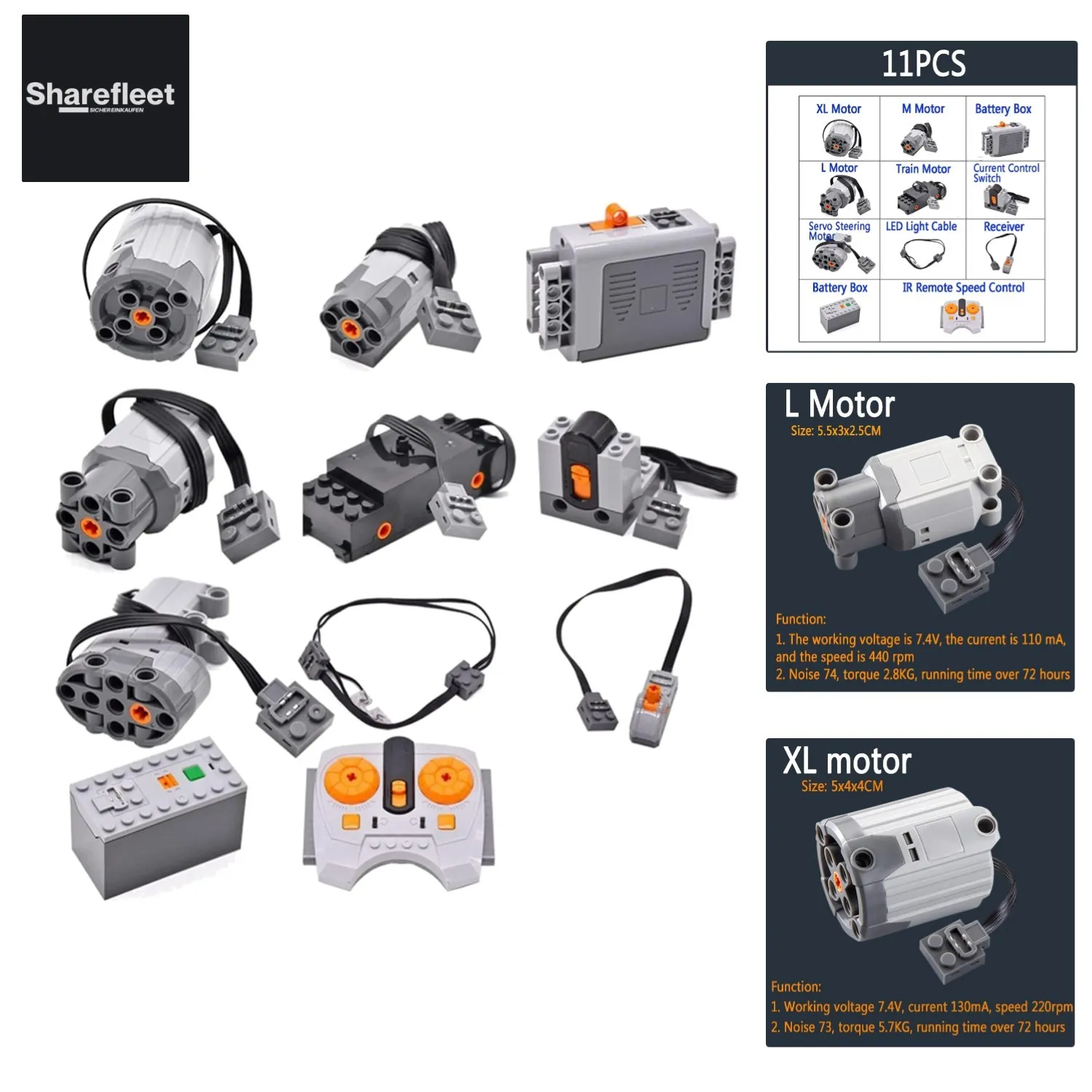 Innovative Power Functions Set with 11 Pieces and IR Remote Control for LEGO Fans
